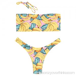 ZAFUL Womens Bandeau Bikini Set Banana Print High Leg 2pcs Bathing Suit B07C17ZK8C